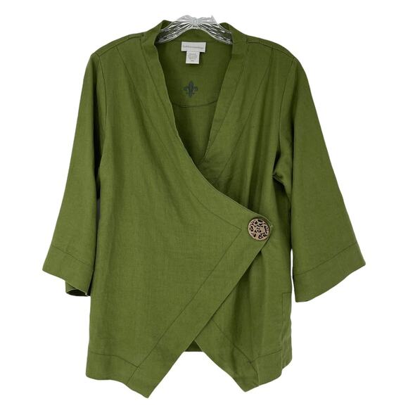 Soft Surroundings Linen Green Wrap Blazer Size Petite Medium - Picture 1 of 16